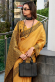 Light Orange Linen Weaved Thread Broad Border Saree 