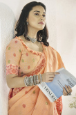 Light Orange Linen Weaved Thread Broad Border Saree 