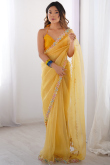 Light Orange Organza Saree With Dori Work For Navratri