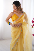 Light Orange Organza Saree With Dori Work For Navratri