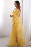 Light Orange Organza Saree With Dori Work For Navratri