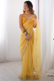 Light Orange Organza Saree With Dori Work For Navratri