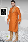 Light Orange Raw Silk Kurta Pajama For Men