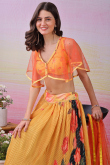 Light Orange Satin Silk Flared Lehenga With Printed Work