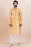 Light Orange Silk Blend Kurta Churidar With Zari Work 
