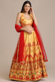 Silk Lehenga in Light Orange colour with Printed for Party 