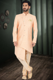 Light Orange Silk Woven Men's Sherwani