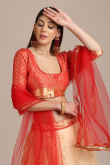 Light Orange Silk Woven Zari Lehenga
