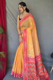 Light Orange Weaved Thread Linen Casual Wear Saree 