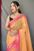 Light Orange Weaved Thread Linen Casual Wear Saree 