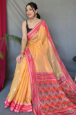 Light Orange Weaved Thread Linen Casual Wear Saree 
