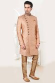 Light Peach Brocade Achkan Men Woven Zari Sherwani