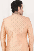 Light Peach Brocade Achkan Men Woven Zari Sherwani