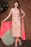 Light Peach Chanderi Churidar Suit