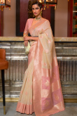 Light Peach Chanderi Cotton Saree With Woven Zari 