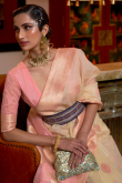 Light Peach Chanderi Cotton Saree With Woven Zari 
