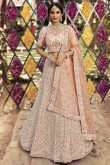 Light Peach Crepe Embroidered Designer Partywear Lehenga