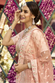Light Peach Crepe Embroidered Designer Partywear Lehenga