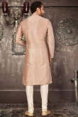 Light Peach Dupion Silk Men's Churidar Kurta 