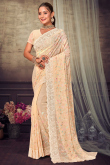 Light Peach Georgette Resham Thread Embroidered Traditional Saree 