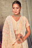 Light Peach Georgette Resham Thread Embroidered Traditional Saree 