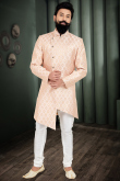 Light Peach Jacquard Men's Sherwani