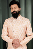 Light Peach Jacquard Men's Sherwani