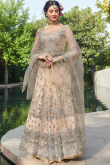 Thread Work Party Wear Anarkali Suit in Light Peach Net