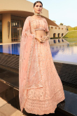 Light Peach Sangeet Sequins Embroidered Lehenga in Net