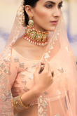 Light Peach Sangeet Sequins Embroidered Lehenga in Net