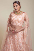 Net Light Peach Wedding Wear Lehenga with Thread embroidery
