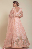 Net Light Peach Wedding Wear Lehenga with Thread embroidery