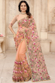 Light Peach Net Embroidered Saree