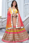Light Peach Net Lehenga with Mirror Work for Diwali Events