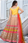 Light Peach Net Lehenga with Mirror Work for Diwali Events