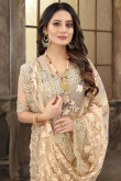 Light Peach Net Saree With Zari Work For Festival