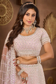 Light Peach Net Sequins Embroidered Bridesmaid Lehenga