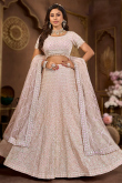 Light Peach Net Sequins Embroidered Bridesmaid Lehenga