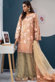 Light Peach Net Straight Cut Sharara Suit
