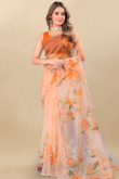 Light Peach Organza Saree with Printed Work for Casual Wear
