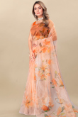 Light Peach Organza Saree with Printed Work for Casual Wear