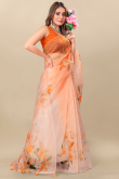 Light Peach Organza Saree with Printed Work for Casual Wear