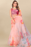 Light Peach Organza Saree with Printed Work for Casual Wear