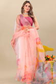 Light Peach Organza Saree with Printed Work for Casual Wear