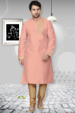 Light Peach Silk Kurta Pajama With Zari Work