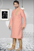 Light Peach Silk Kurta Pajama With Zari Work