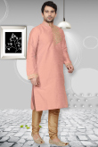 Light Peach Silk Kurta Pajama With Zari Work