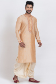 Light Peach Silk Blend Embroidered Men's Kurta With Dhoti
