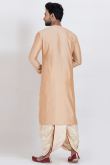 Light Peach Silk Blend Embroidered Men's Kurta With Dhoti