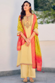 Light Peach Silk Embroidered Straight Cut Suit